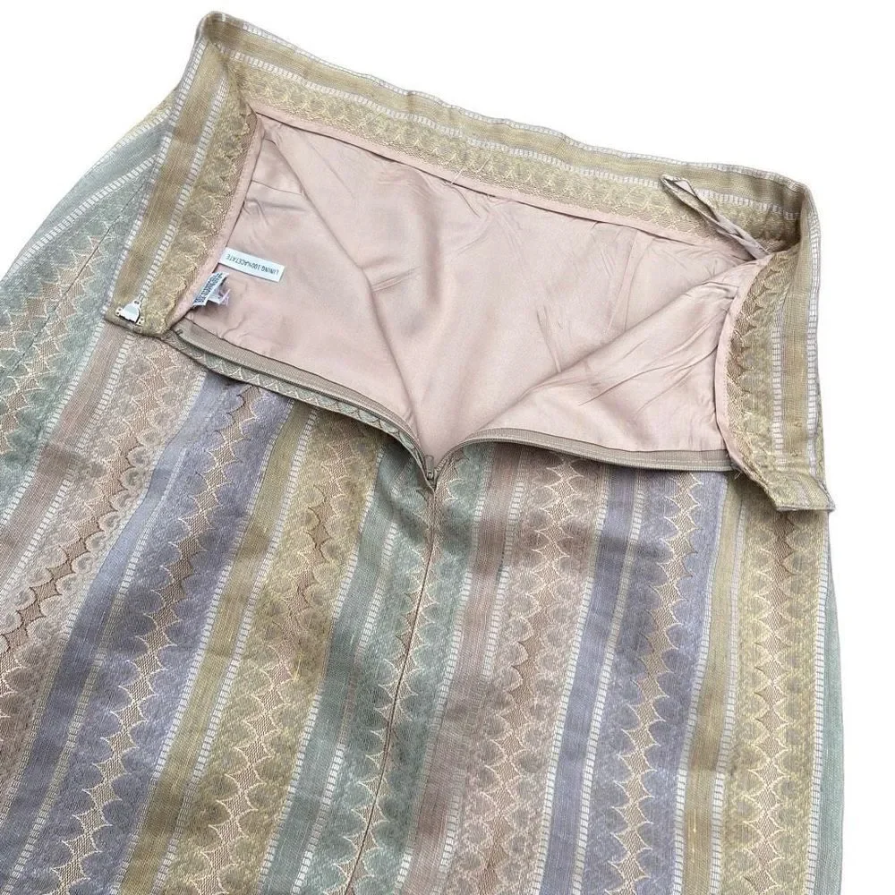 Designer Pastel Heart Print Jacquard Mini Skirt - Viscose Linen Blend - SZ S